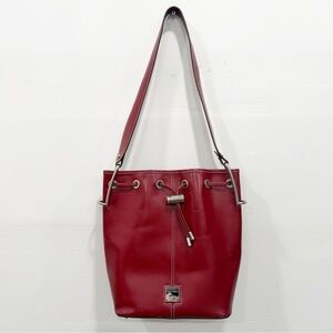 Vintage Dooney & Bourke Smooth Leather Shoulder Bucket Bag Drawstring Grommets